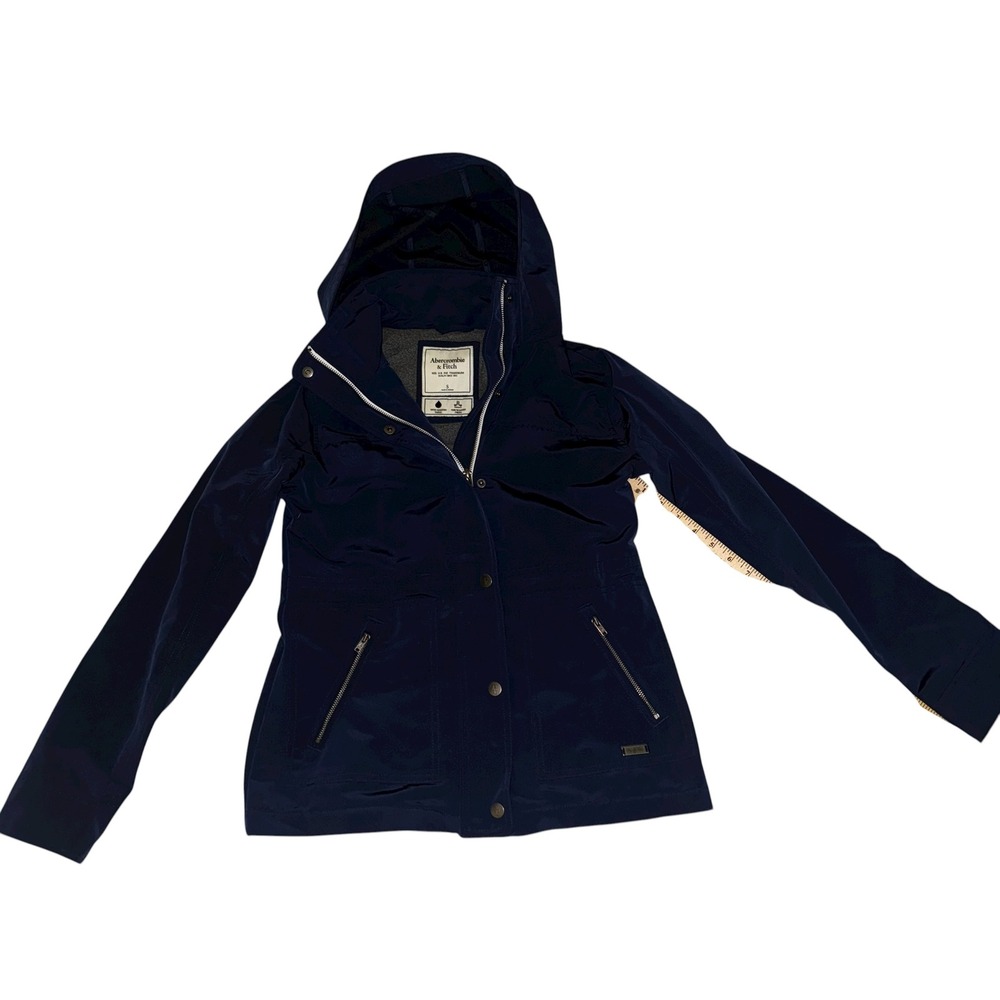 Abercrombie Fitch Navy Blue Hooded Water Resistant Wind Resistant Jacket Size S